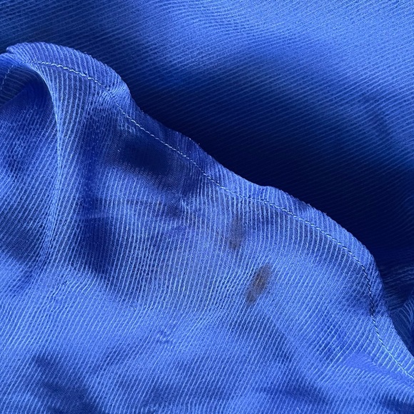 Royal Blue Chiffon Wrap Midi Dress | Flowy Ruffle Hem | Size M - Picture 11 of 12